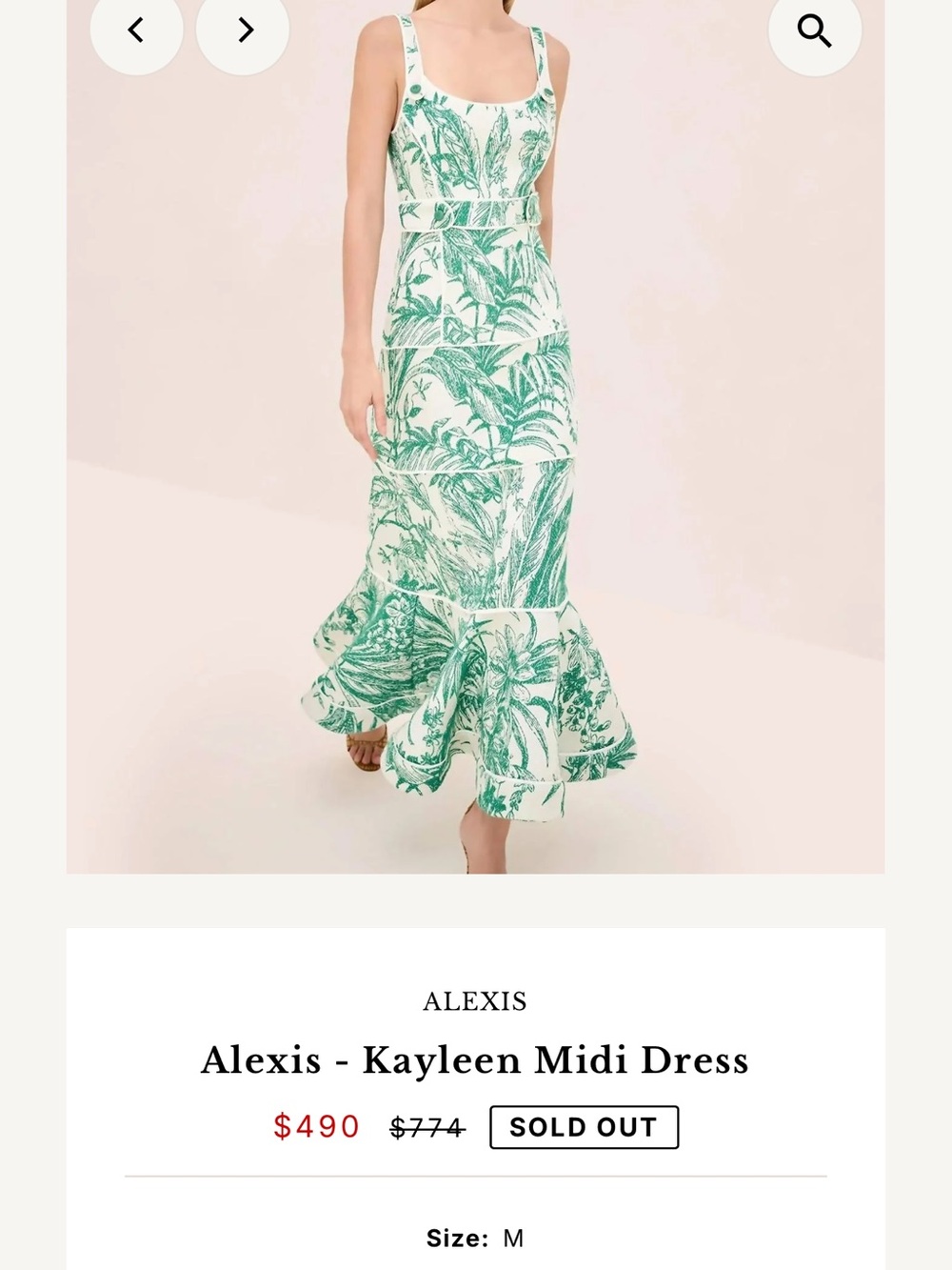 Alexis Green Palm-Print Tiered Midi Dress